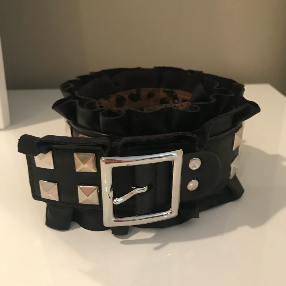 Black Leather Studded Belt w/ Silver Buckle
